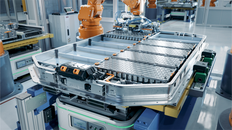 Batterie sur support de fabrication